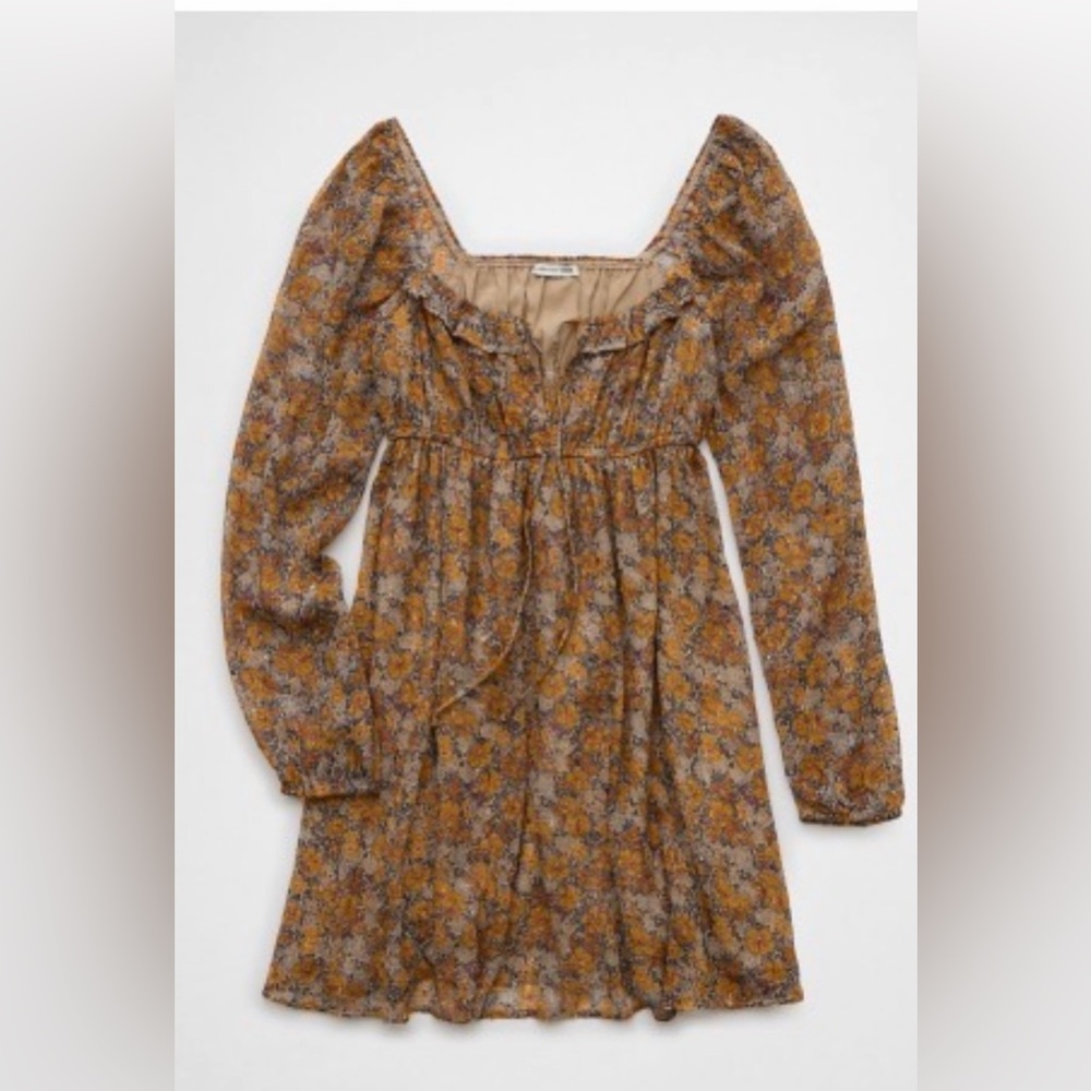 American Eagle Long Sleeve Chiffon Babydoll Mini Dress